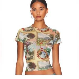 NEW Miaou Multicolor Scenic Postcard Print Mini Tee
